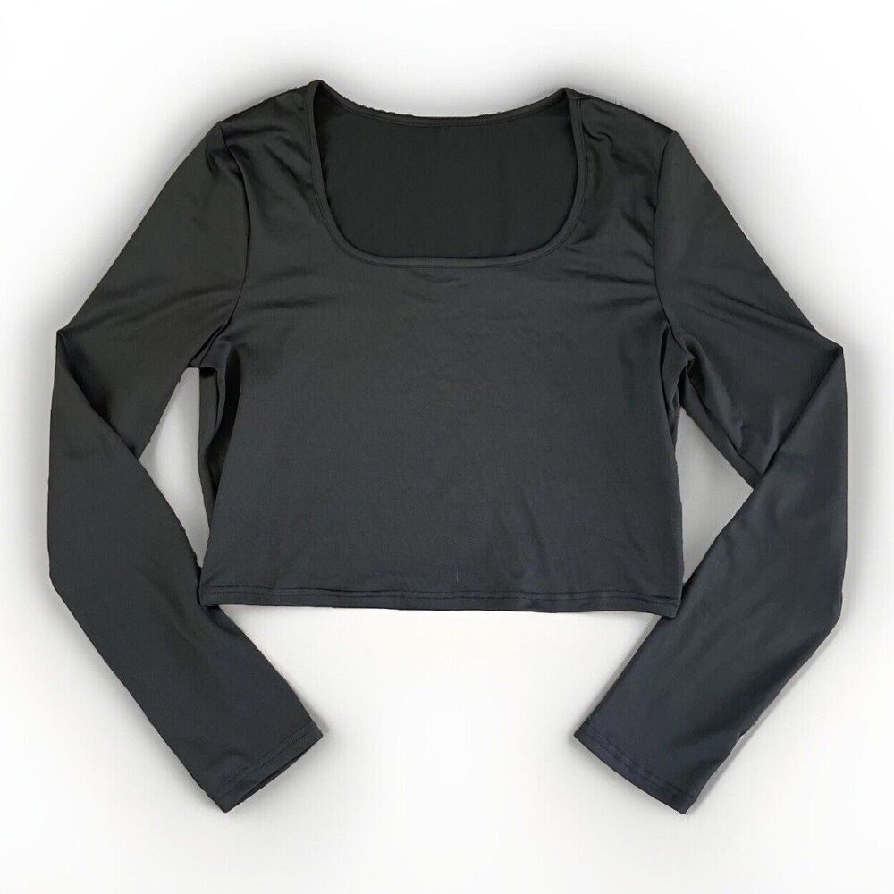 YOZY Black Long Sleeve Crop Top SIZE XL‎ Brand New Scoop Neck Polyester Stretchy
